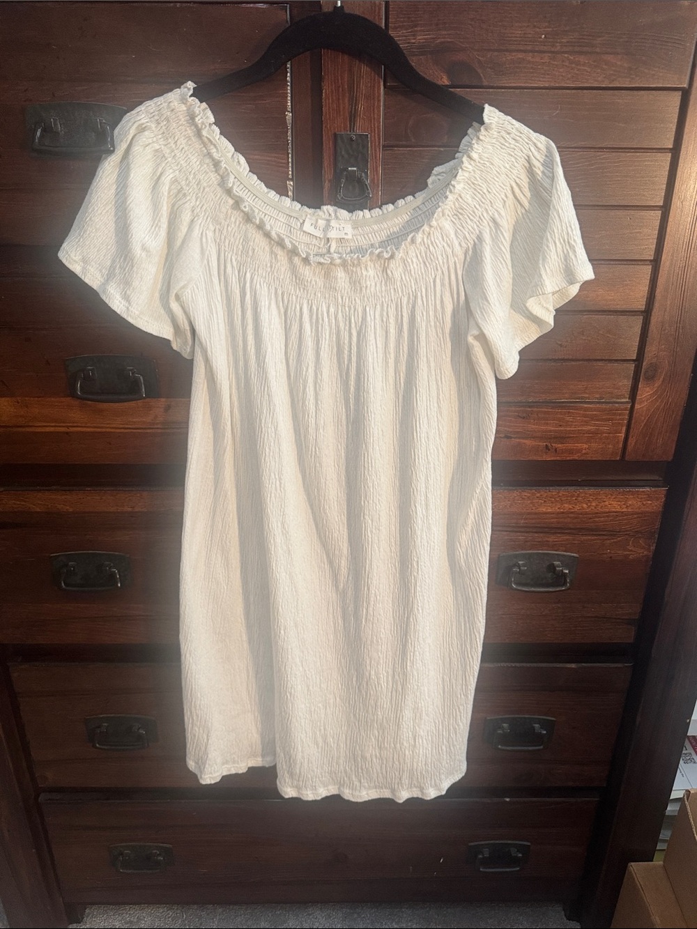 Full Tilt whiteSmocked Gauze Off-Shoulder Mini Dress